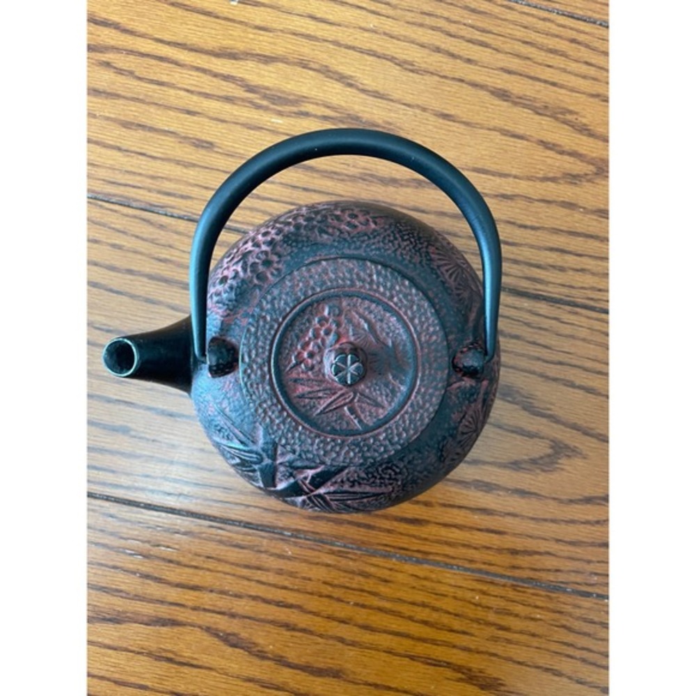 Cast Iron Tea Pot Loose Tea Strainer Japanese Tetsubin Teapot Red Black Bamboo - Picture 6 of 9